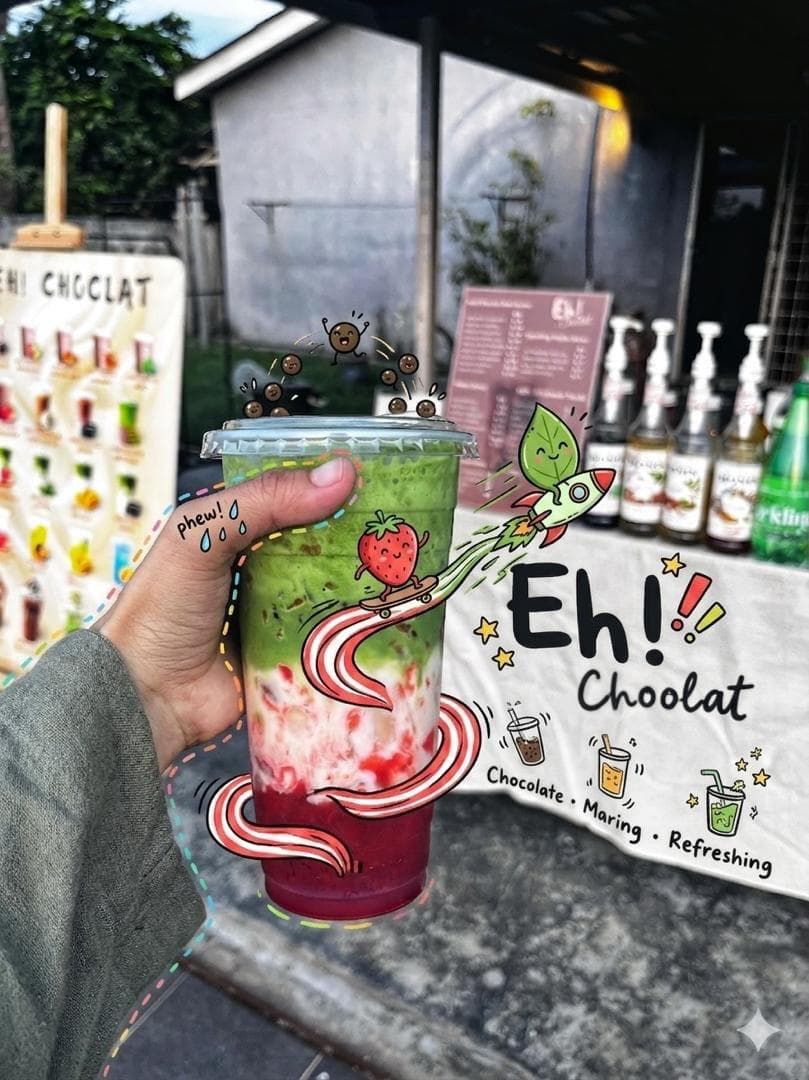 Doodled Strawberry Matcha Drink Photo preview image 1