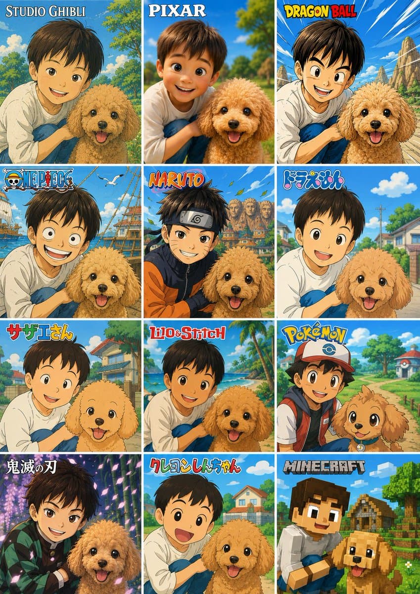 12-Style Anime Photo Transformation Grid preview image 1