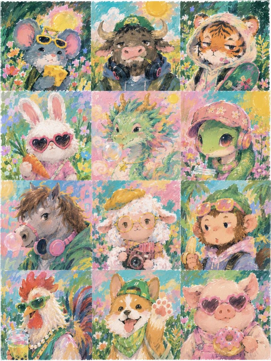 柔和的生肖头像网格 preview image 1
