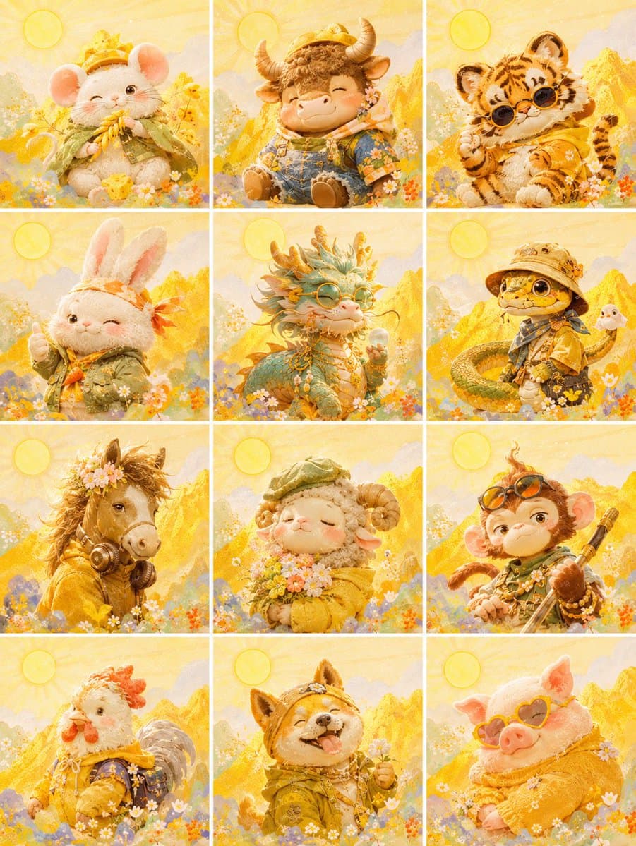 柔和的生肖头像网格 preview image 2
