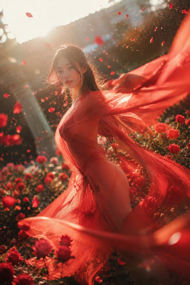 深红玫瑰花园时尚肖像 preview image 1