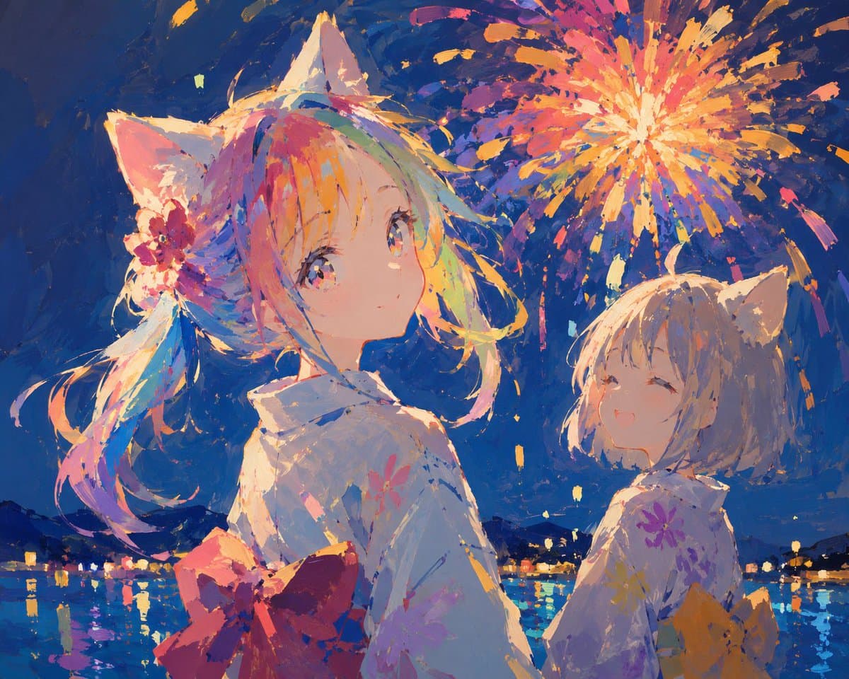 彩虹毛猫女孩插画 preview image 1