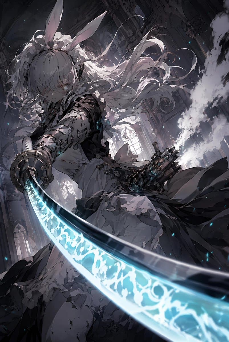 大教堂废墟中的兔耳女剑士 preview image 1