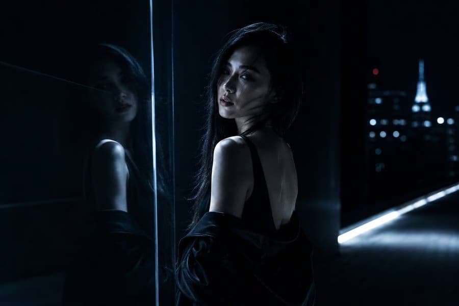 Moody Night Balcony Fashion Portrait preview image 9